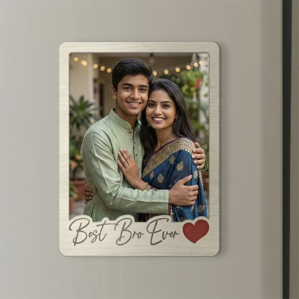 Best Bro Ever custom photo wooden fridge magnet with polaroid design and heart