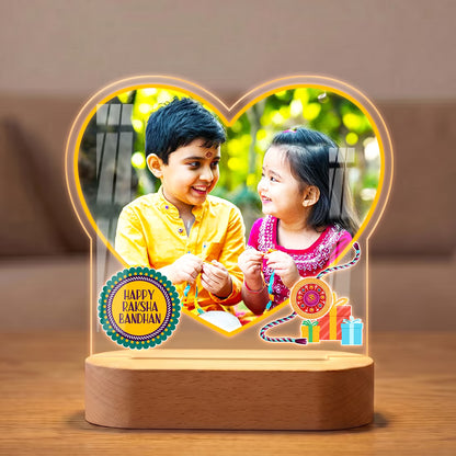Happy Raksha Bandhan heart photo acrylic LED lamp with brother sister portrait
