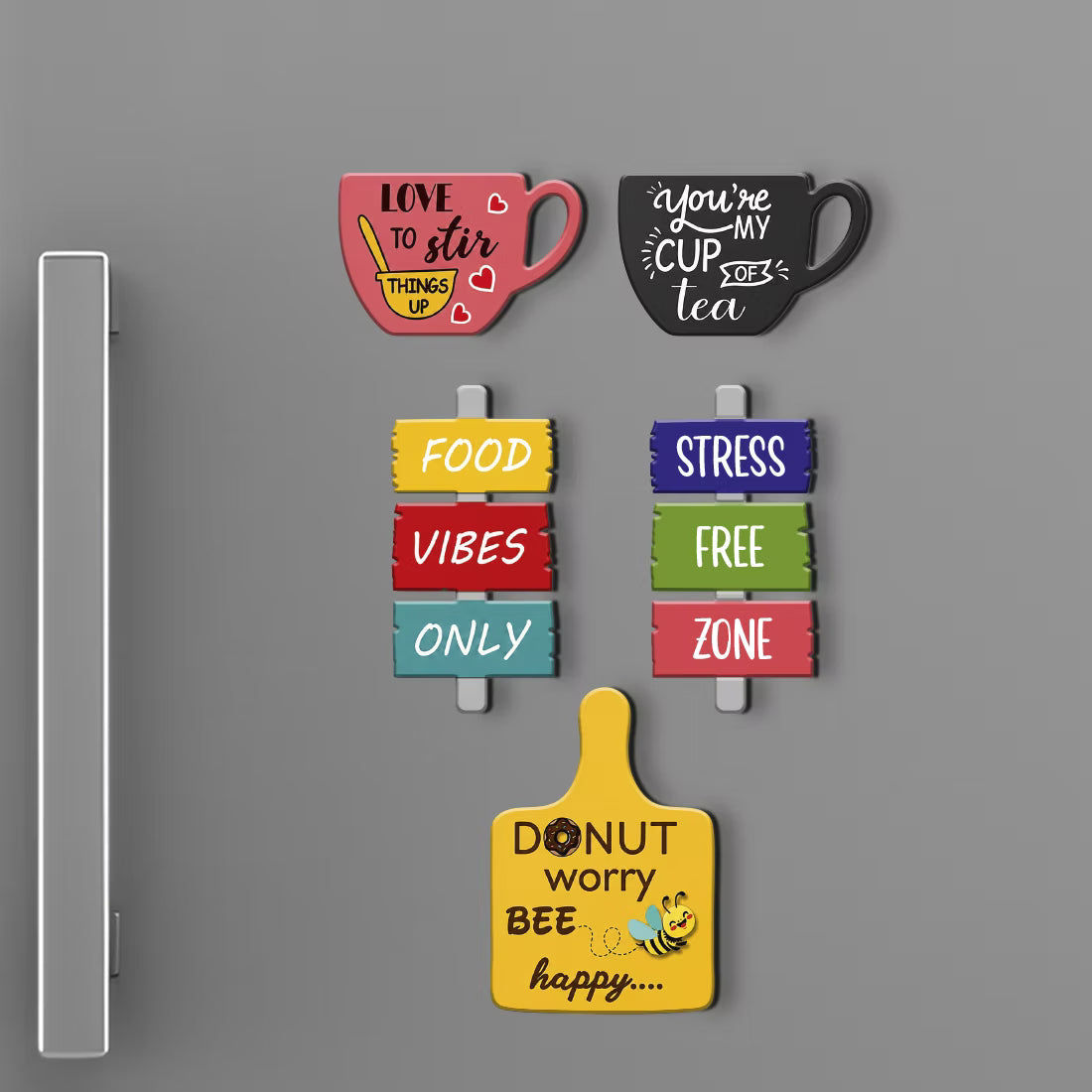 Kitchen Quotes MDF wooden fridge magnet set of 5 with fun typography and designs

