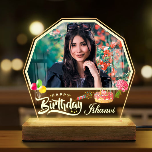 Custom Birthday Octagon Acrylic Photo LED Lamp | Fashionury