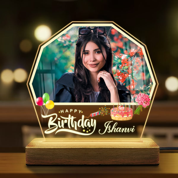 Custom Birthday Octagon Acrylic Photo LED Lamp | Fashionury