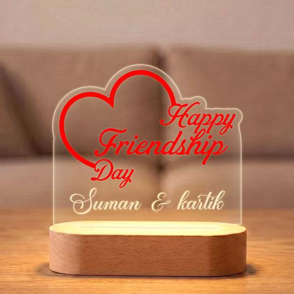Happy Friendship Day Heart Name Acrylic LED Lamp