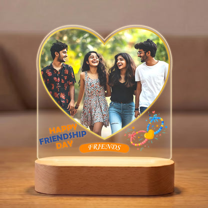 Happy Friendship Day heart photo acrylic LED lamp with friends group portrait