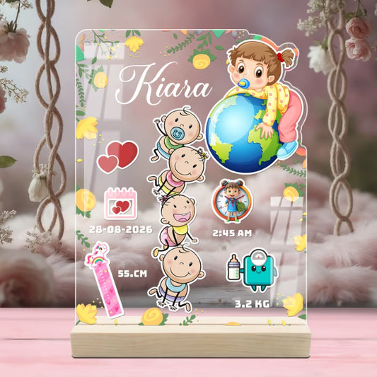 Custom Baby Girl Birth Stats Acrylic Frame