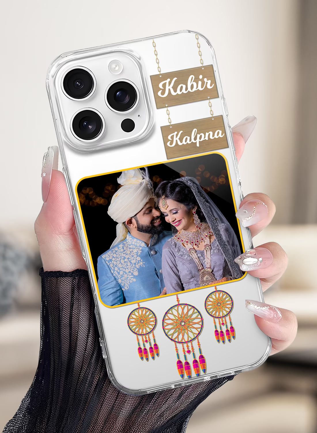 Deamcatcher & Wooden Name Printed Clear Silicone Cover