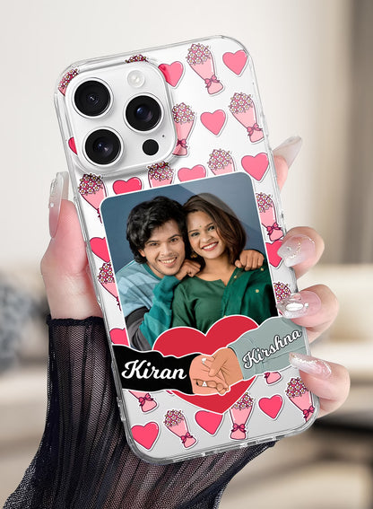 Pink Heart Bouquet Couple Photo Silicone Mobile Cover