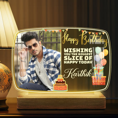 Birthday Lamp with LED Wooden Base – Landscape
