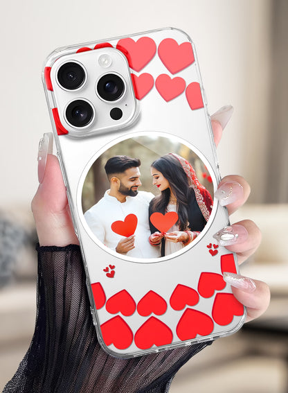 Red Heart Shower Circle Photo Custom Silicone Mobile Cover
