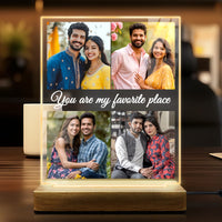 Acrylic 4 Photo Led Lamp with text - Wooden base D10