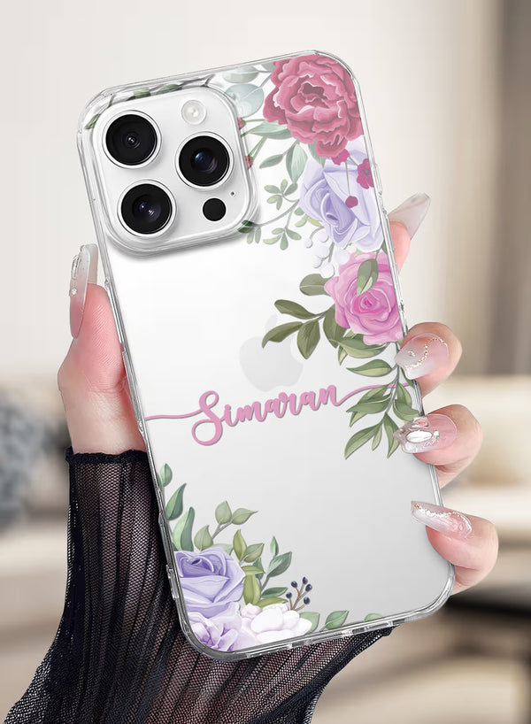 Custom Name Pink & Purple Floral Clear Silicone Cover