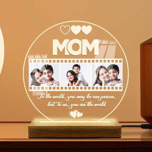 Custom MOM 3 Photo Round Acrylic LED Lamp | Fashionury