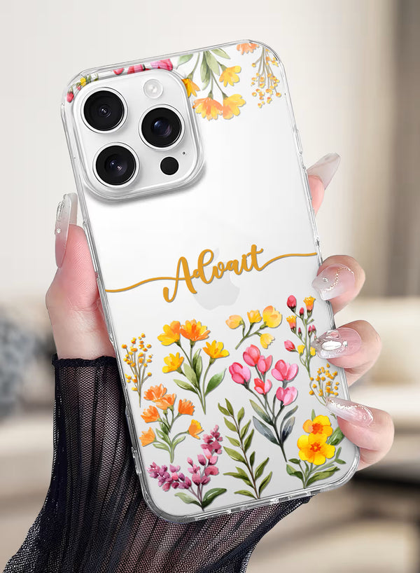 Custom Name Wildflower Meadow Clear Silicone Phone Cover