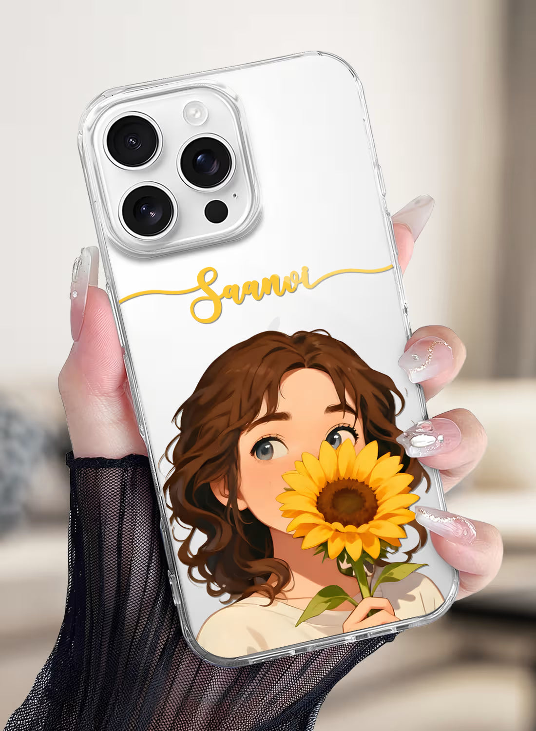 Cute Sunflower Girl Printed Clear Silicone Back Cover