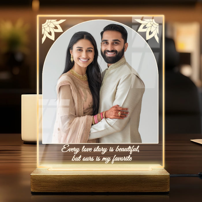 Buy Online Fashionury Print & Engrave Personalized Acrylic Photo Led Lamp - Wooden base D12