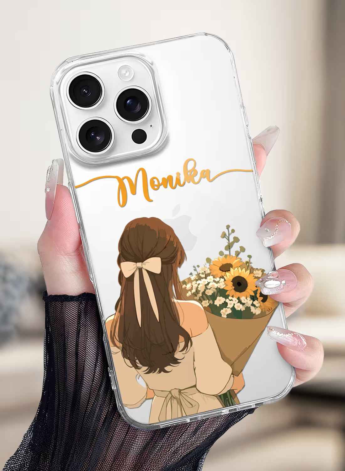 Sunflower Bouquet Girl Printed Clear Silicone Back Cover