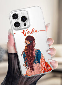 Custom Name Floral Hair Ethnic Girl Clear Silicone Cover