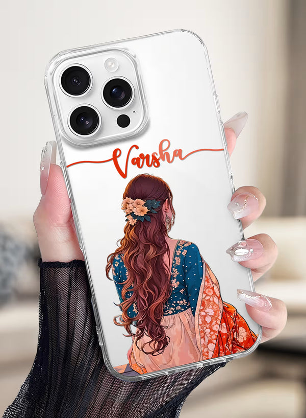 Custom Name Floral Hair Ethnic Girl Clear Silicone Cover