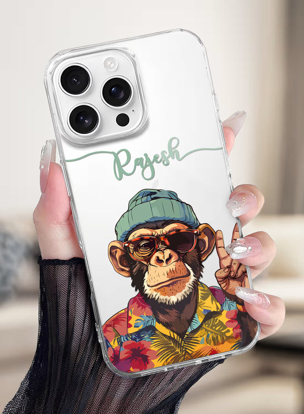 Custom Name Cool Chimp Beanie Clear Silicone Phone Cover