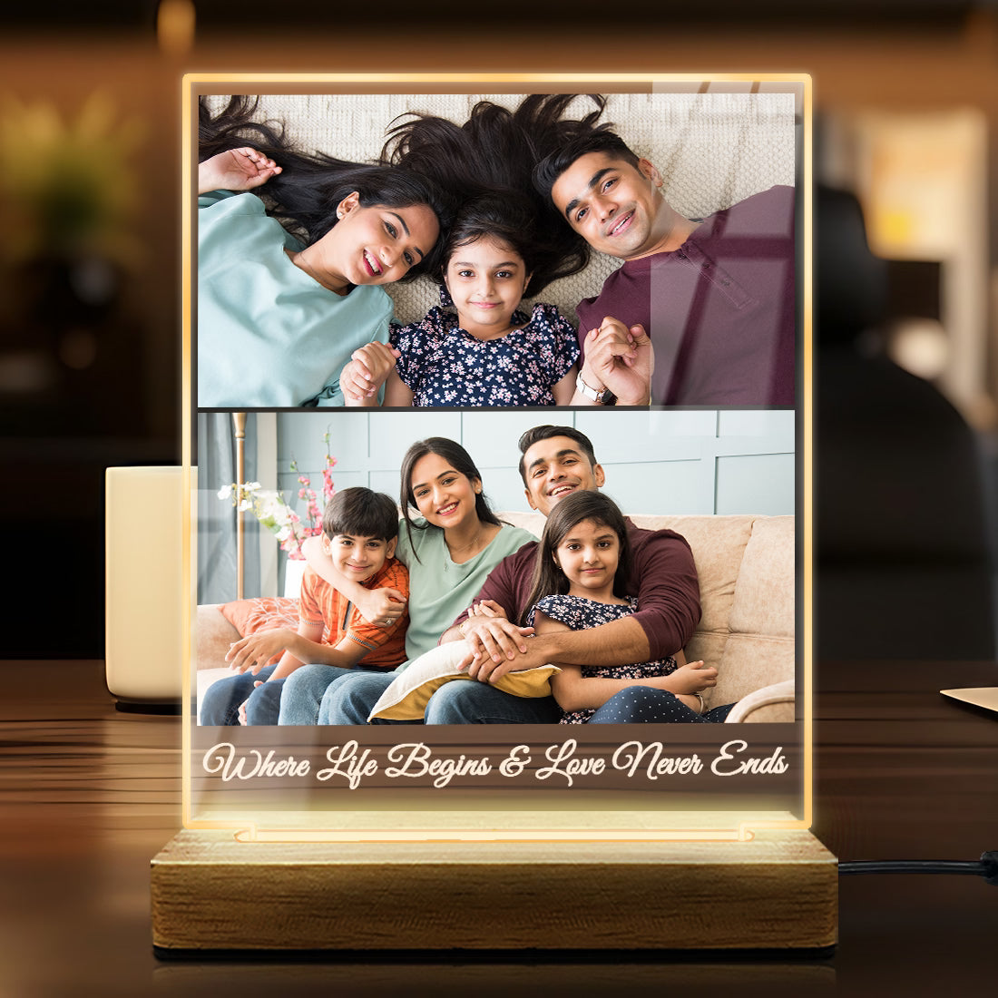 Buy Online Fashionury Print & Engrave Personalized Acrylic Photo Led Lamp - Wooden base D16