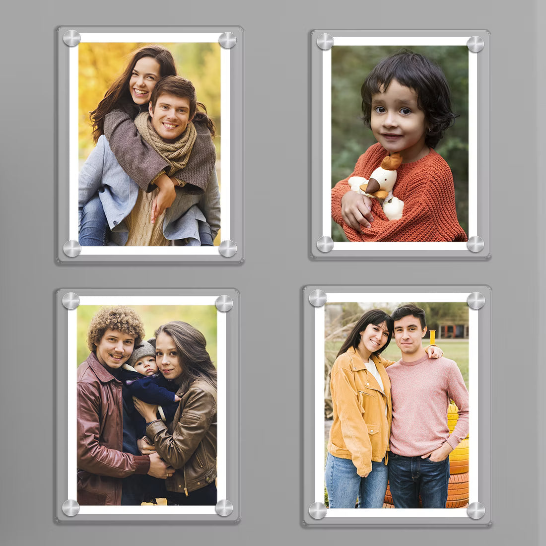 Polaroid acrylic photo fridge magnet set of 4 with family photos and silver screw corners – Fashionury