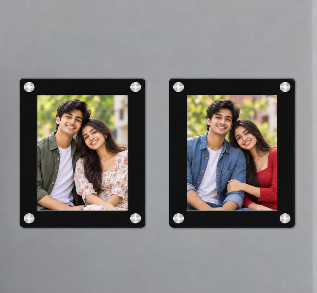 Acrylic photo frame fridge magnet set of 2 with photo insert and silver screw corners – Fashionury