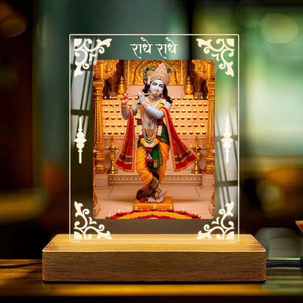 Kanha Ji Acrylic Led Lamp - Wooden Stand-D1