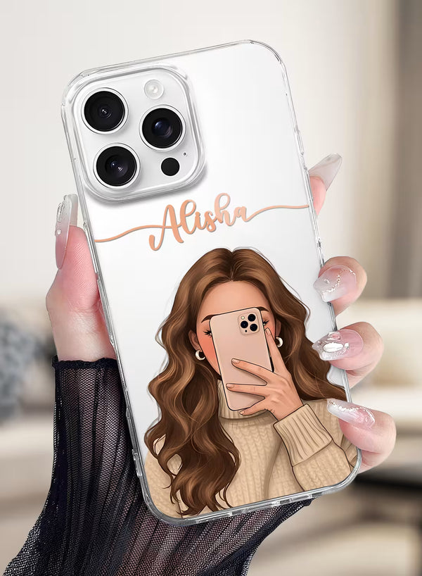 Mirror Selfie Girl Custom Name Silicone Mobile Cover