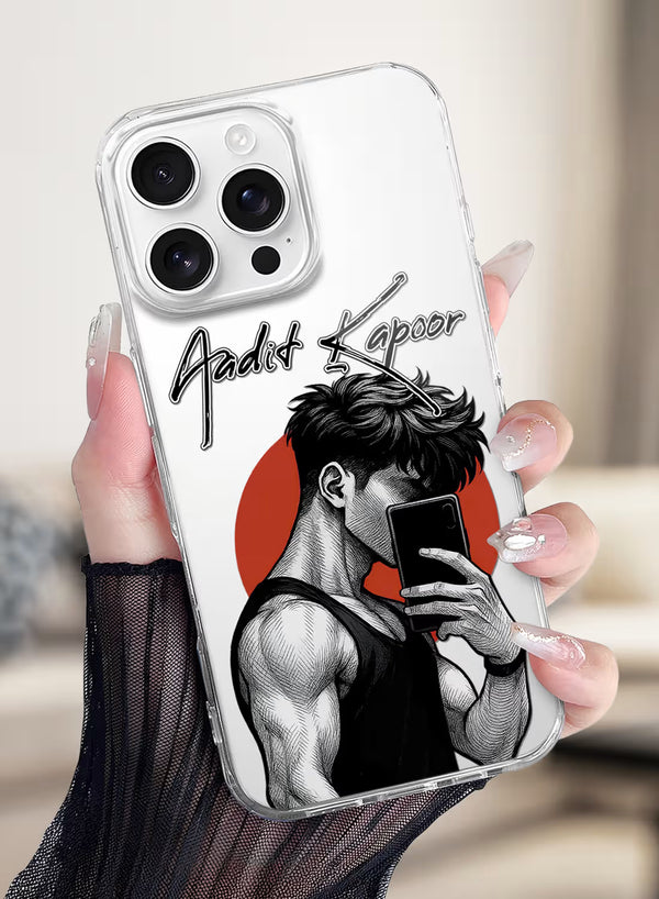 Custom Name Anime Selfie Boy Clear Silicone Phone Cover