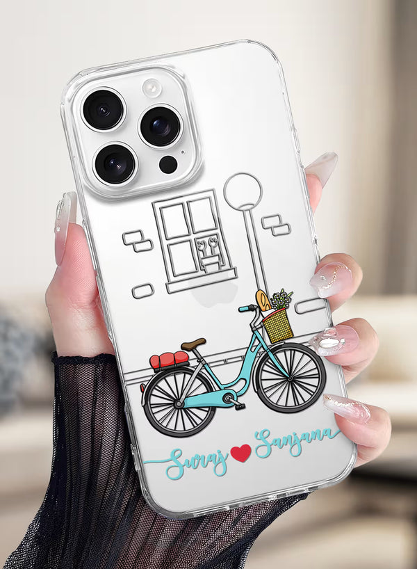 Custom Couple Name Vintage Bicycle Clear Silicone Cover