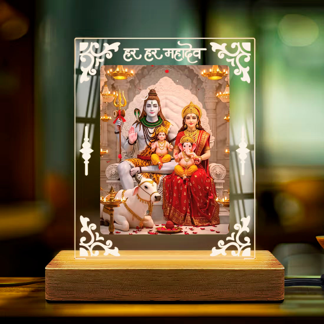 Buy Online Fashionury Acrylic Spiritual Lamp Shiv Parivar Acrylic Led Lamp - Wooden Stand-D3