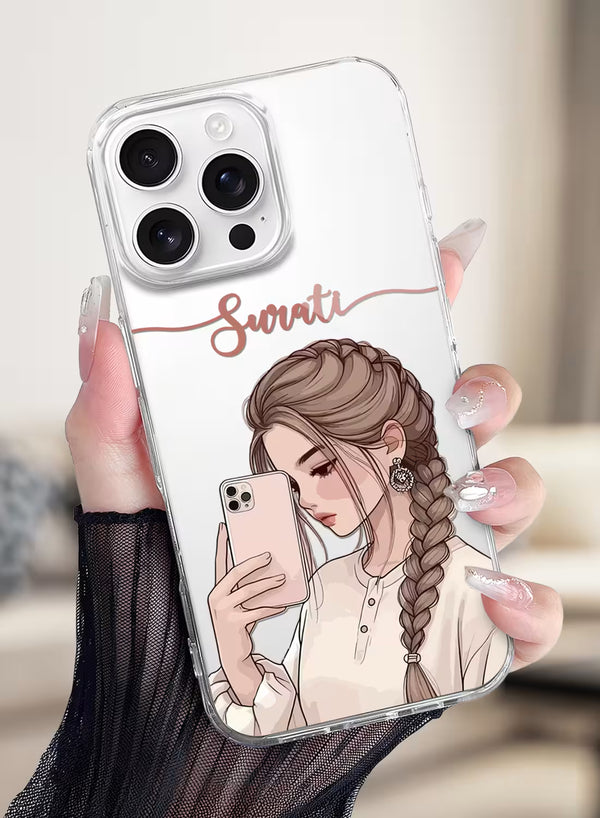 Custom Name Braid Girl Clear Silicone Phone Case