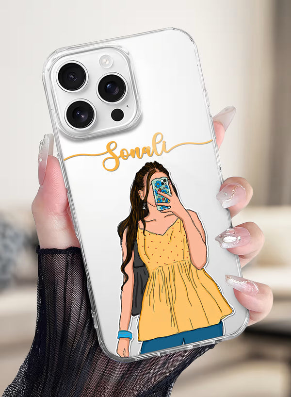 Custom Name Mirror Selfie Girl Clear Silicone Phone Cover