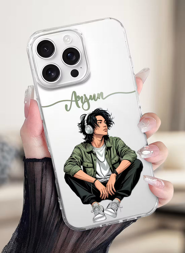 Custom Name Headphone Boy Clear Silicone Phone Cover Case