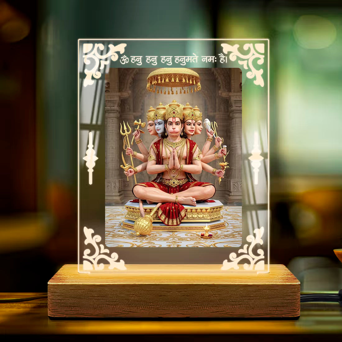 Buy Online Fashionury Acrylic Spiritual Lamp Shree Panchmukhi Hanuman Ji Acrylic Led Lamp - Wooden Stand-D1