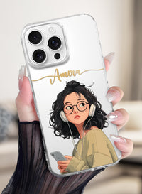 Cute Girl with Headphones Printed Clear Silicone Back Cover
