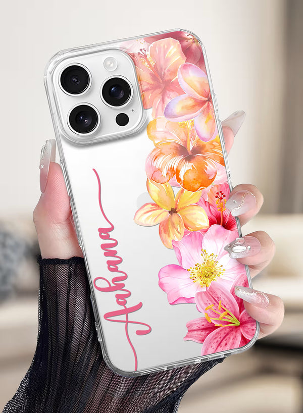 Custom Name Tropical Hibiscus Clear Silicone Phone Cover