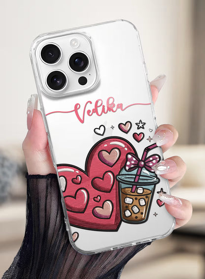 Hearts & Coffee Printed Clear Silicone Back Cover