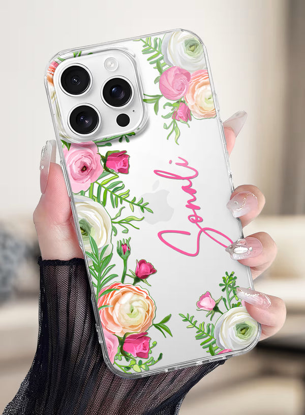 Custom Name Rose Garden Frame Clear Silicone Phone Cover