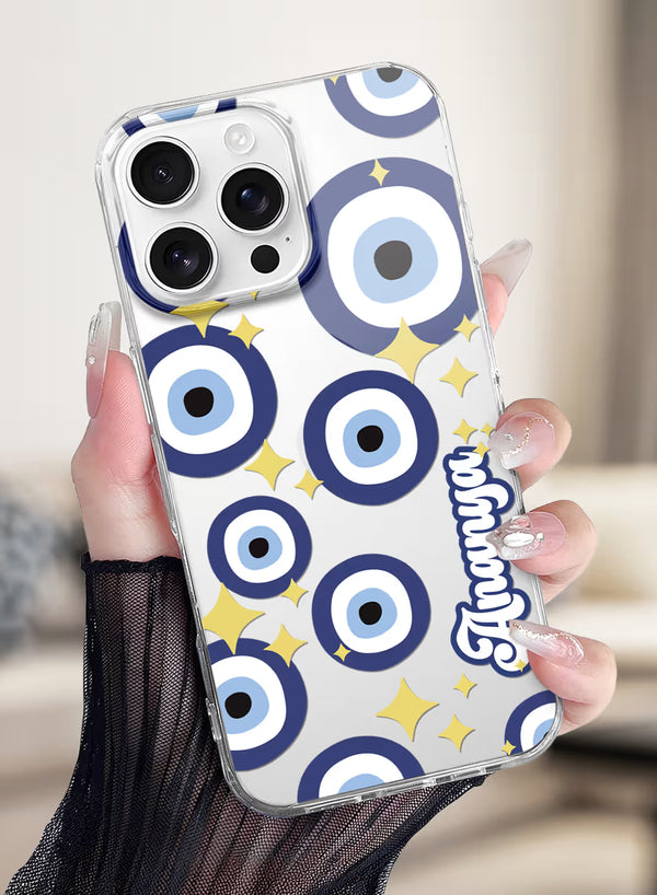 Custom Name Evil Eye Pattern Clear Silicone Phone Cover