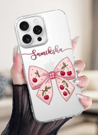 Pink Cherry Bow Printed Clear Silicone Back Cover