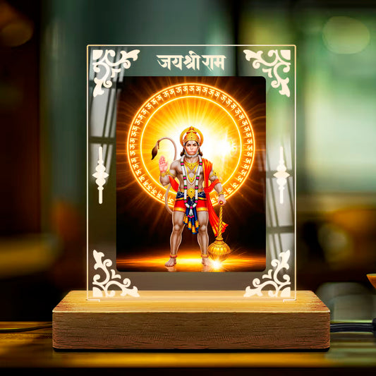 Buy Online Fashionury Acrylic Spiritual Lamp Hanuman Ji Acrylic Led Lamp - Wooden Stand-D3