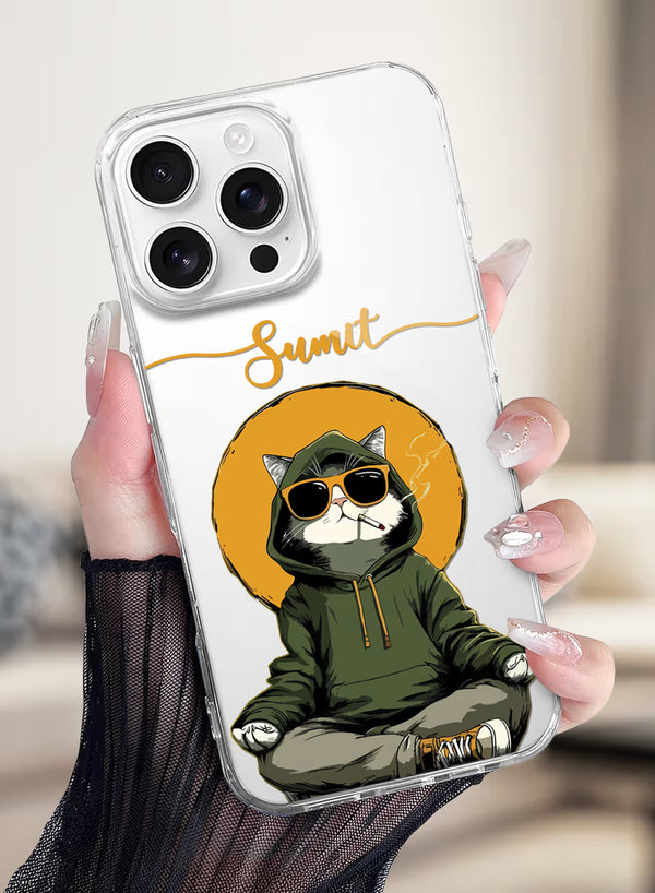 Custom Name Cat In Hoodie Clear Silicone Phone Cover