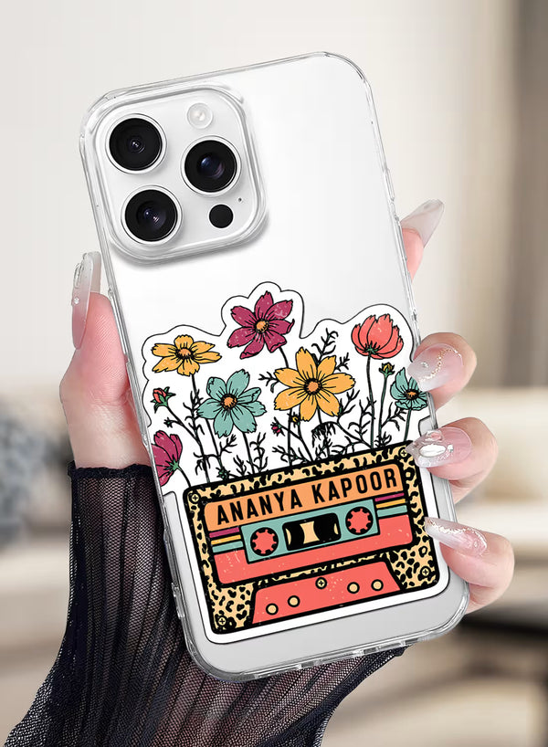 Custom Name Retro Cassette Floral Clear Silicone Cover