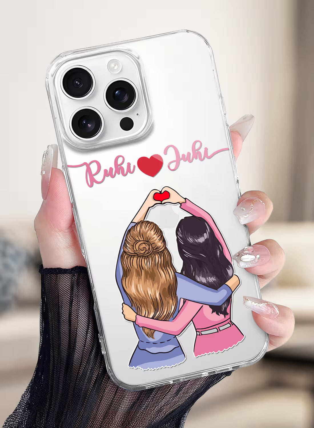 Best Friends Heart Printed Clear Silicone Back Cover