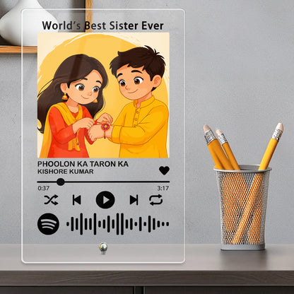 Black theme custom Spotify acrylic music plaque – Rakhi gift for sister