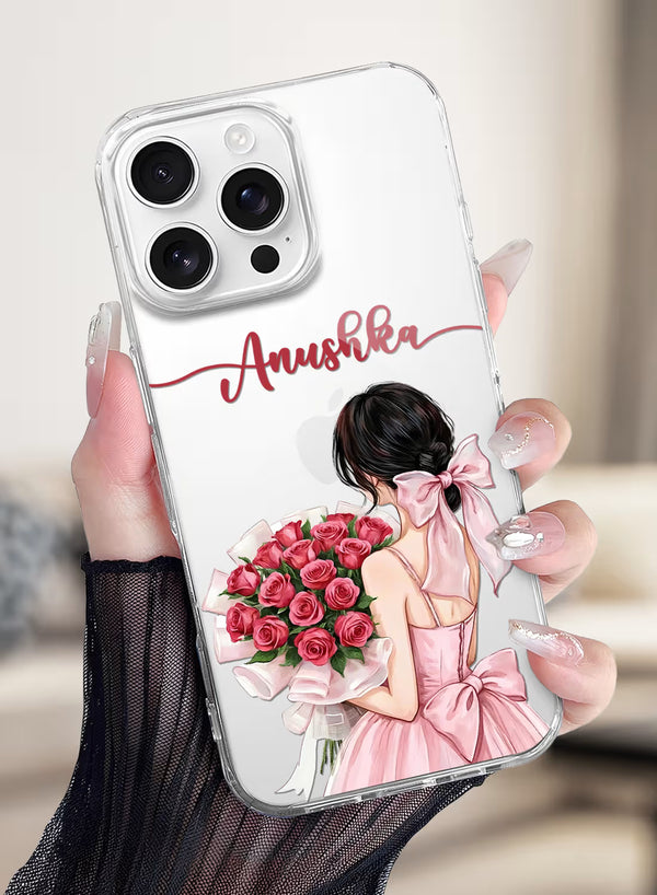 Custom Name Rose Bouquet Girl Clear Silicone Phone Cover