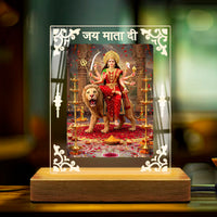 Maa Durga Acrylic Led Lamp - Wooden Stand-D1