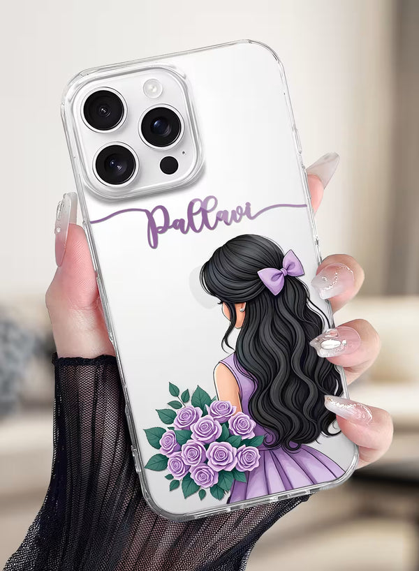 Custom Name Lavender Rose Girl Clear Silicone Phone Cover