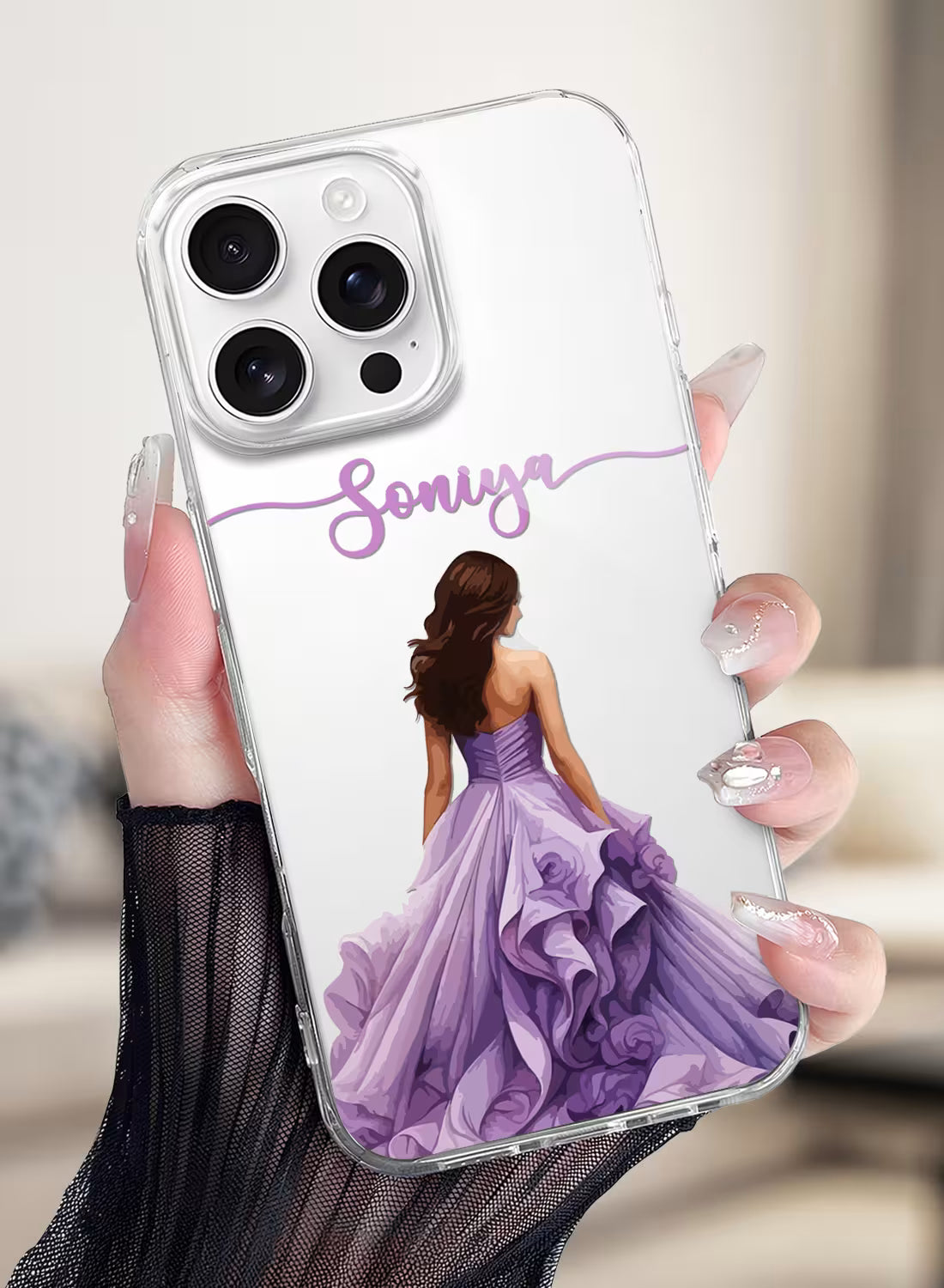 Purple Gown Girl Printed Clear Silicone Back Cover