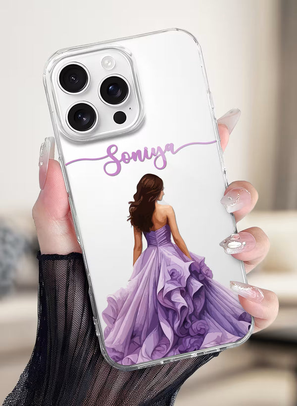 Purple Gown Girl Printed Clear Silicone Back Cover